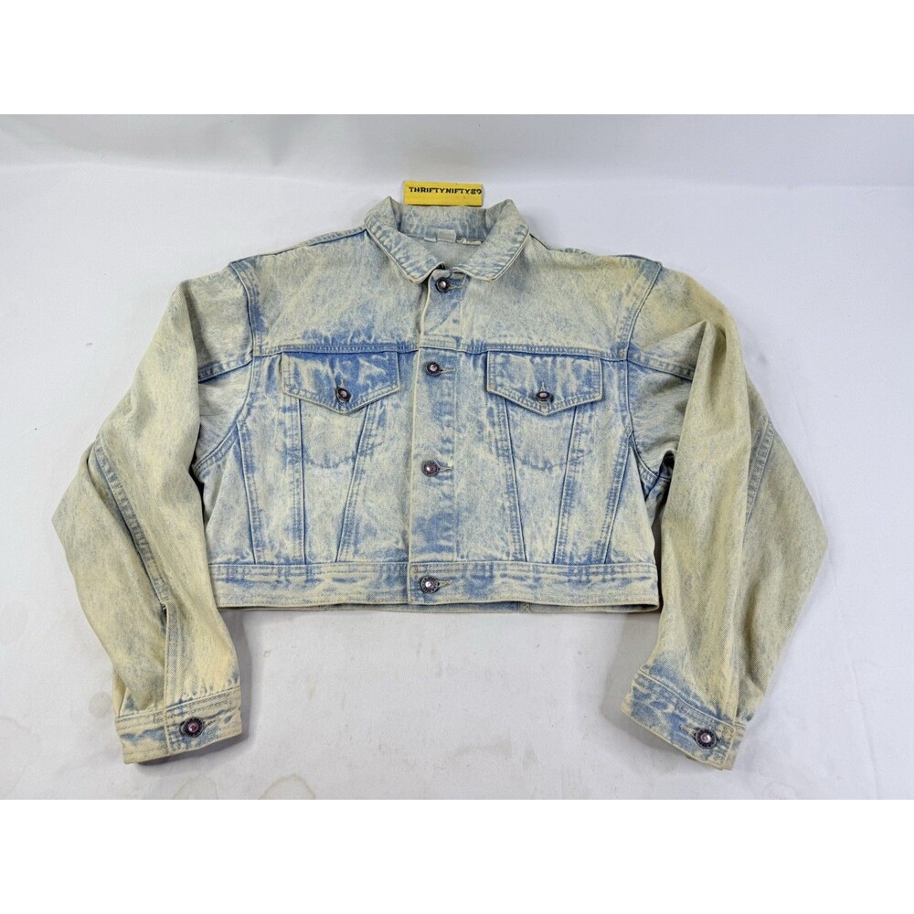 Vintage sequins sequined la gear denim cropped jacket crop Car 80s Acid Wash